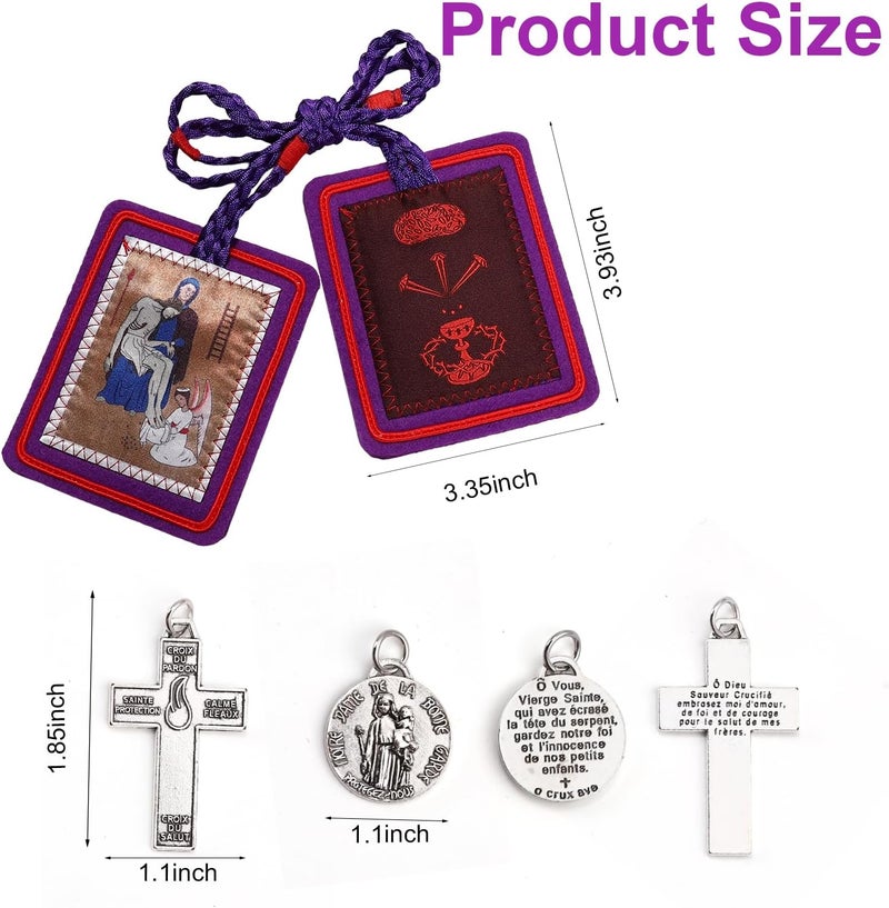 TALPGOD Purple Escapularios Catolicos Catholic Scapular Marie Julie Jahenny of Benediction with Protection Cross of Forgiveness and Medal of Our Mother of Good Guard - Image 2